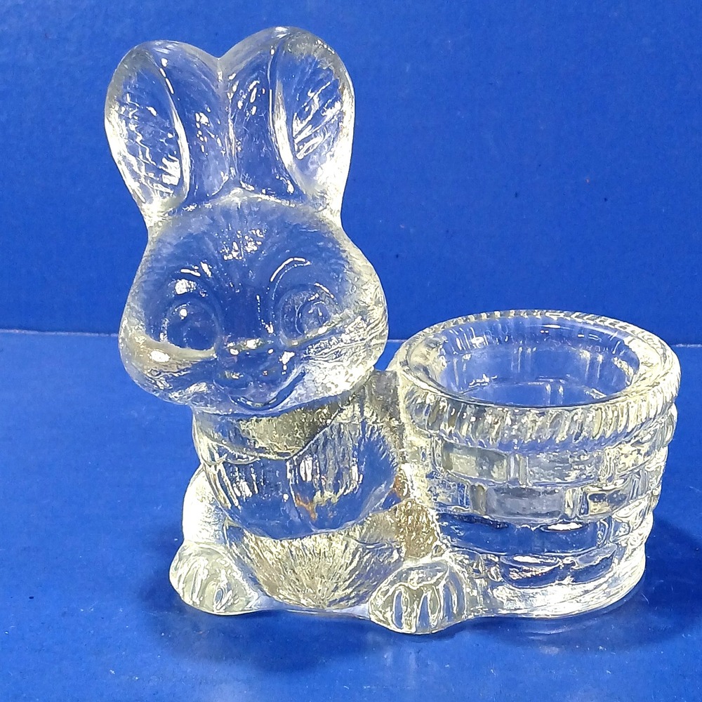 Heavy Clear Glass Rabbit Egg Cup Holder or Succulent Planter - Egg Not Included
